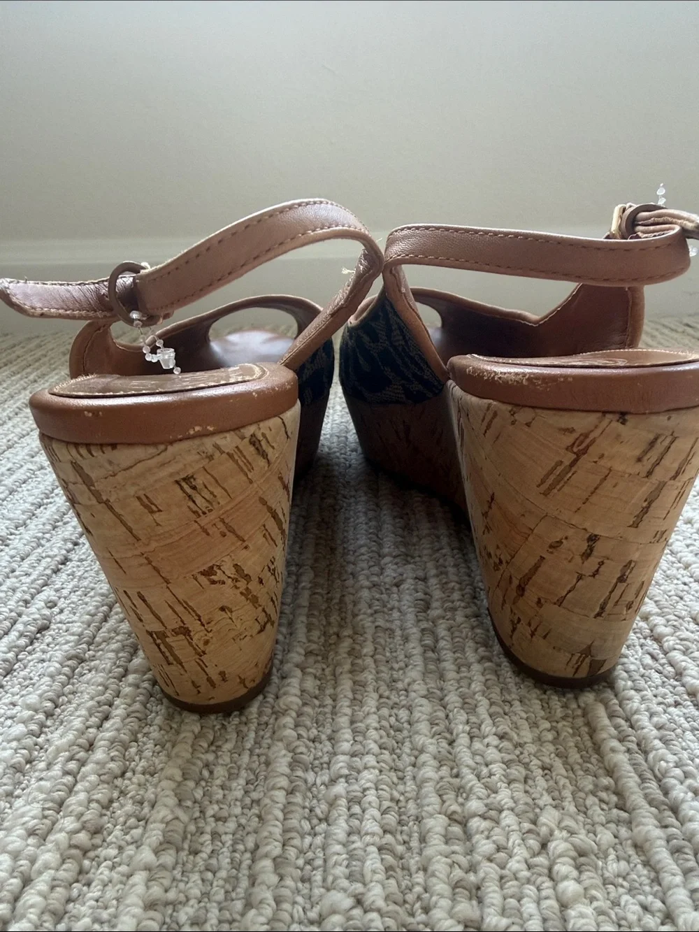 Tory Burch Leopard Print Cork Wedge Slingback Sandals - Tan/Black